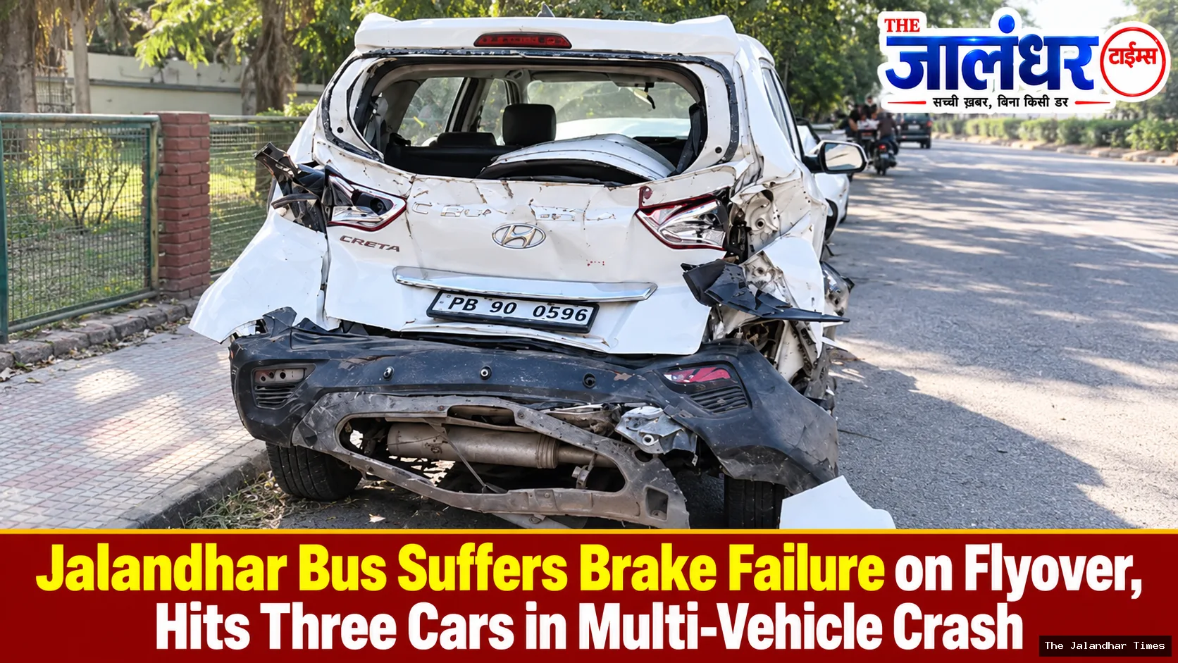Bus brake failure causes multi-vehicle accident on flyover near Jalandhar Bus Stand