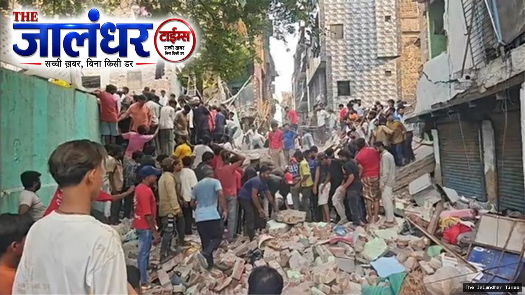 Rescue operation after four-storey residential building collapses in Delhi Seemapuri