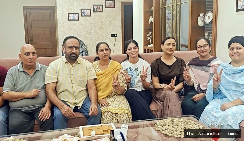 Jalandhar hockey stars Manpreet Singh, Mandeep Singh, Hardik Singh and Sukhjeet Singh celebrate India’s Asian Games 2026 gold medal