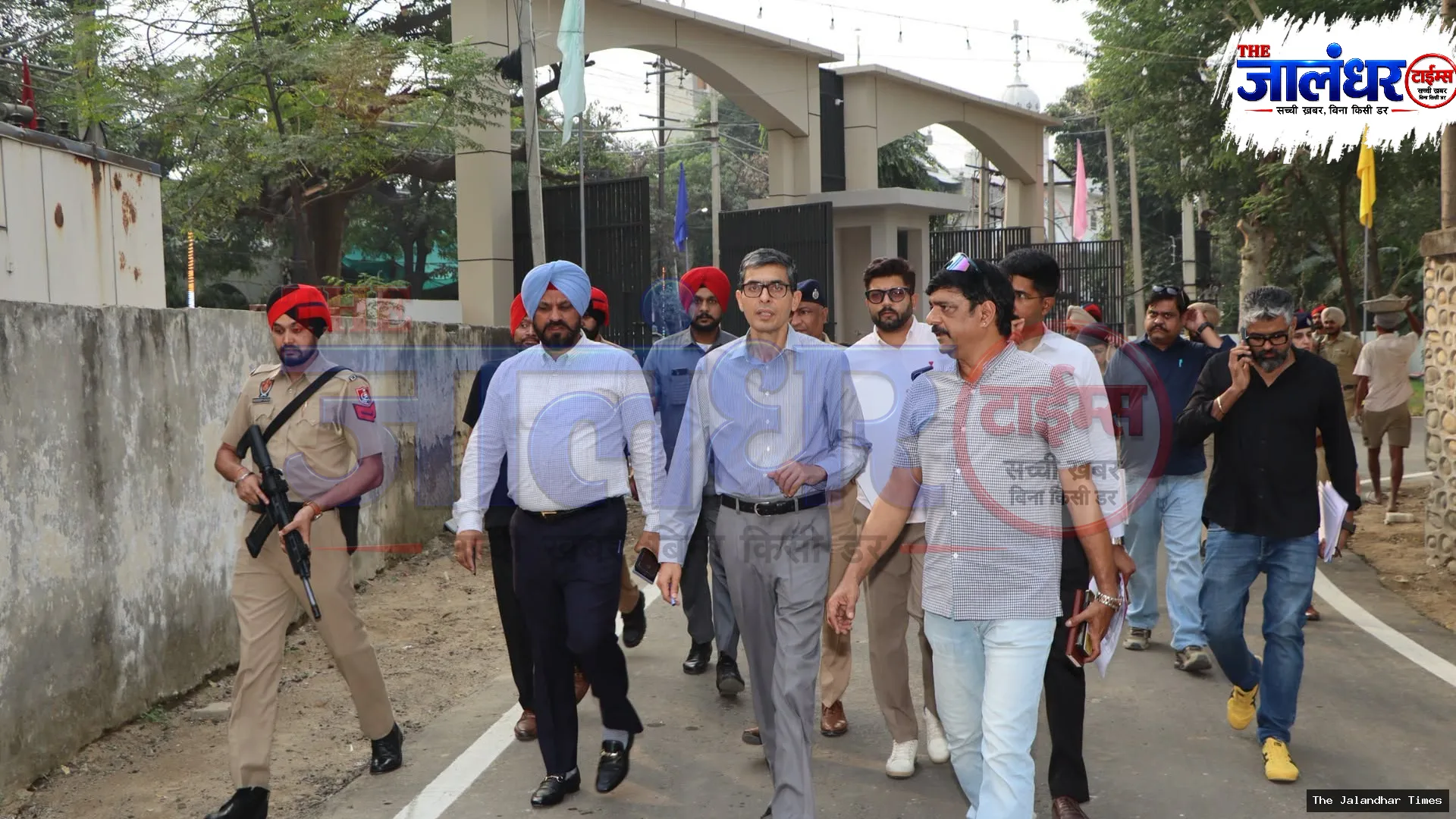 Jalandhar Police Commissioner reviewing security arrangements at Olympian Surjit Singh Hockey Stadium ahead of Asian Hockey Championship 2026