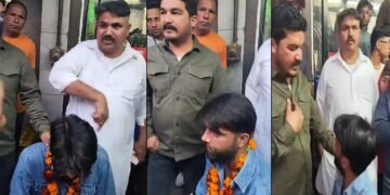 Jalandhar theft accused caught and garlanded by locals viral video
