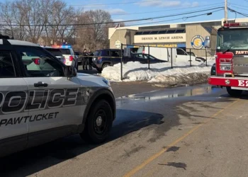 Road Island hockey arena shooting scene, police and emergency response