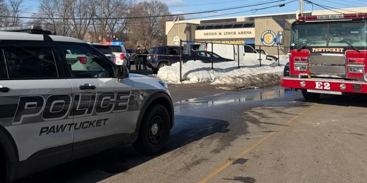 Road Island hockey arena shooting scene, police and emergency response