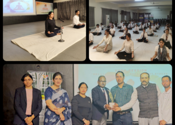 Innocent Hearts Group yoga session under Disha initiative for mental well-being students ESIC 75th anniversary